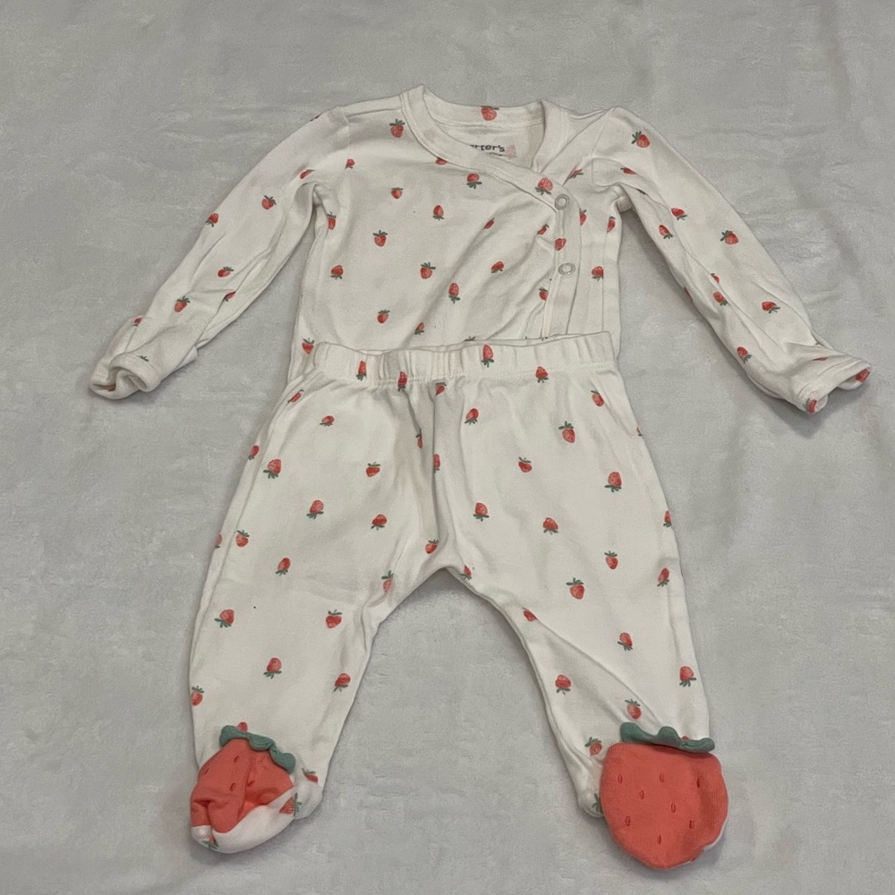 Carter's White and Red Strawberry Print set